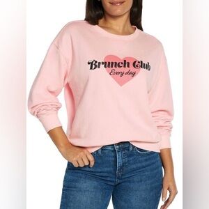 Wildfox Brunch Club Every Day Graphic Sweatshirt in Pale Pink - Size XXL